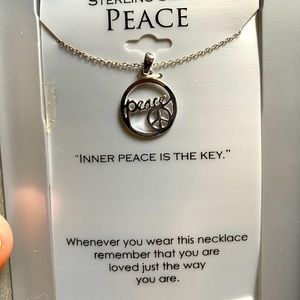 New Sterling Silver Necklace w/Peace Pendant